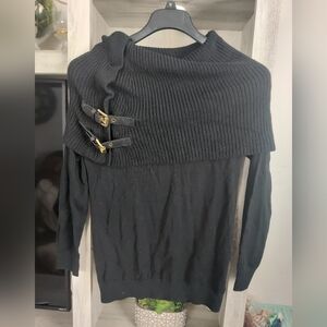 MICHAEL Michael Kors Black Sweater with Buckle Accents SZ M